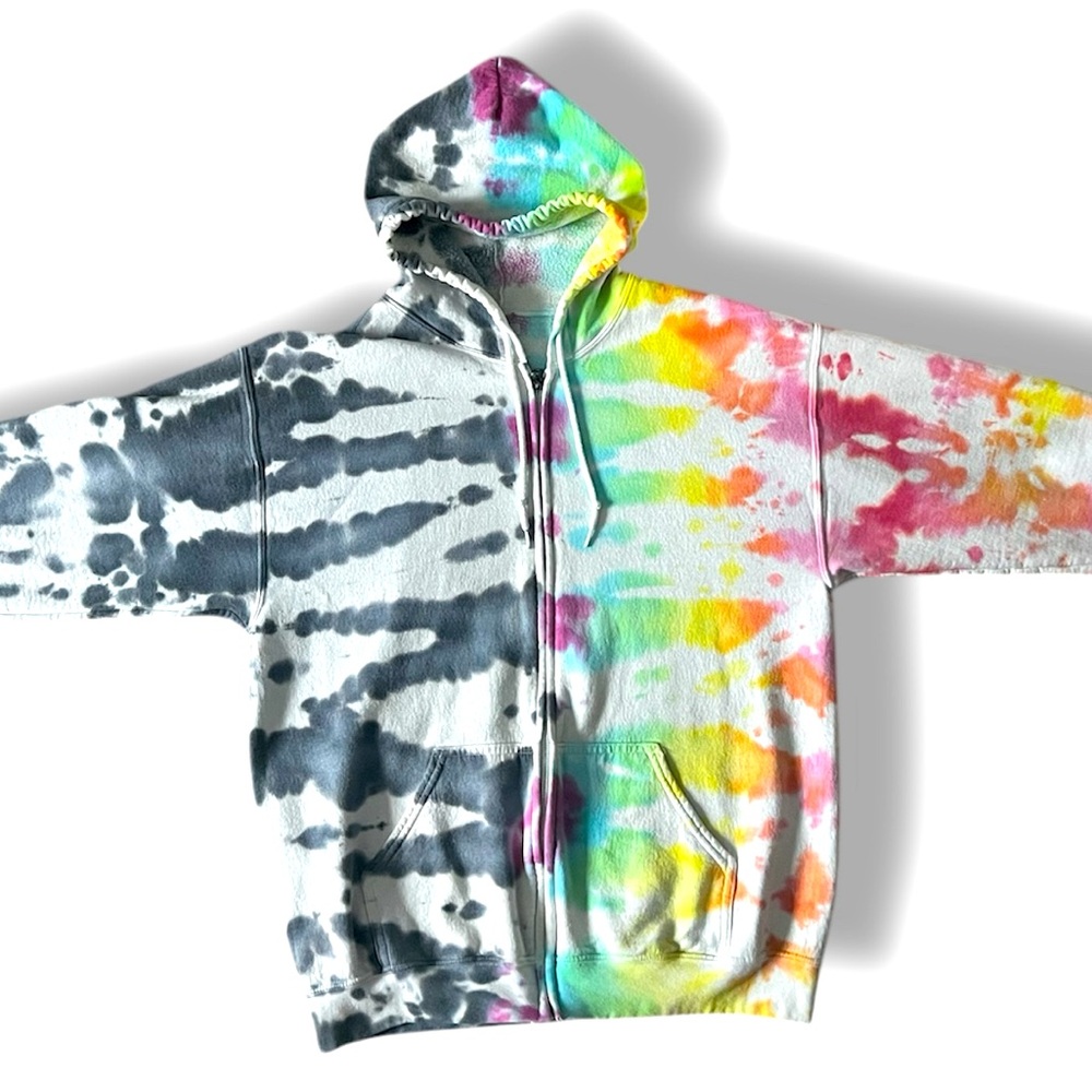Large Tie Dye Hooded Zip Sweatshirt